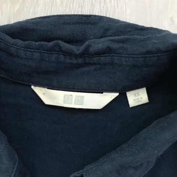 Uniqlo Linen Shirt Blue Boxy Crop Half Sleeve Collared Womens XS - Picture 2 of 8